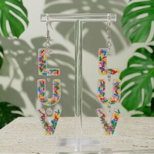 6" Extra Long "LUV" Sprinkle Earrings - Handmade - Y2K Style